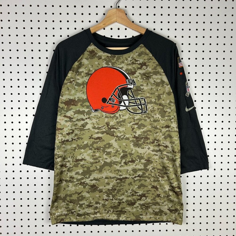 Cleveland‎ Browns Nike T Shirt Medium On Field Camo Workout 3/4 Sleeve NFL USA